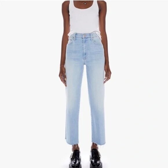 Mother The Rambler Zip Ankle Fray Wide Leg Jeans In Chill Pill Size 26 - Picture 2 of 15